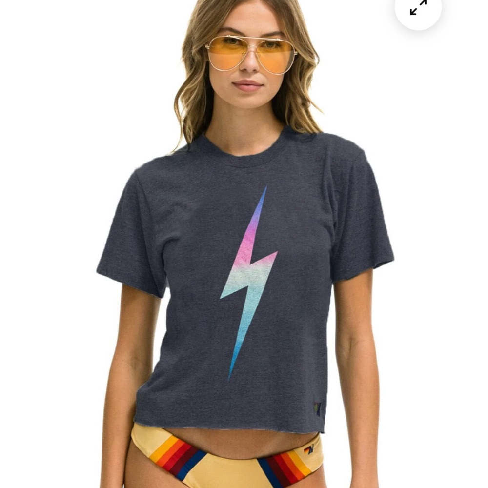 AVIATOR NATION BOLT BOYFRIEND TEE - RAINBOW PINK